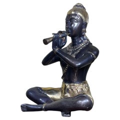 Figure décorative ancienne orientale, bronze, statue, étude, musicien, vers 1900