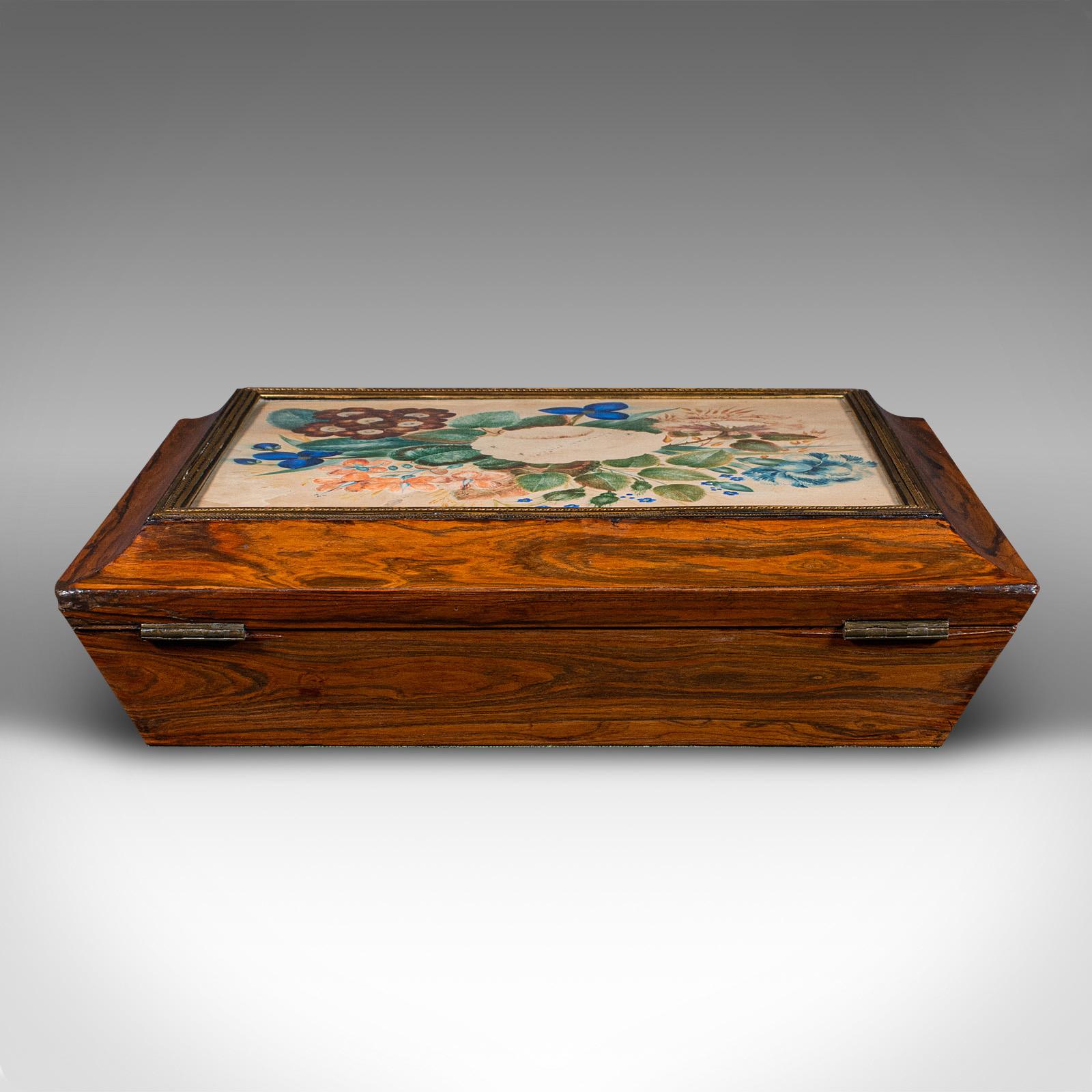 Wood Antique Decorative Finery Box, English, Jewellery, Keepsake, Regency, Circa 1830 For Sale
