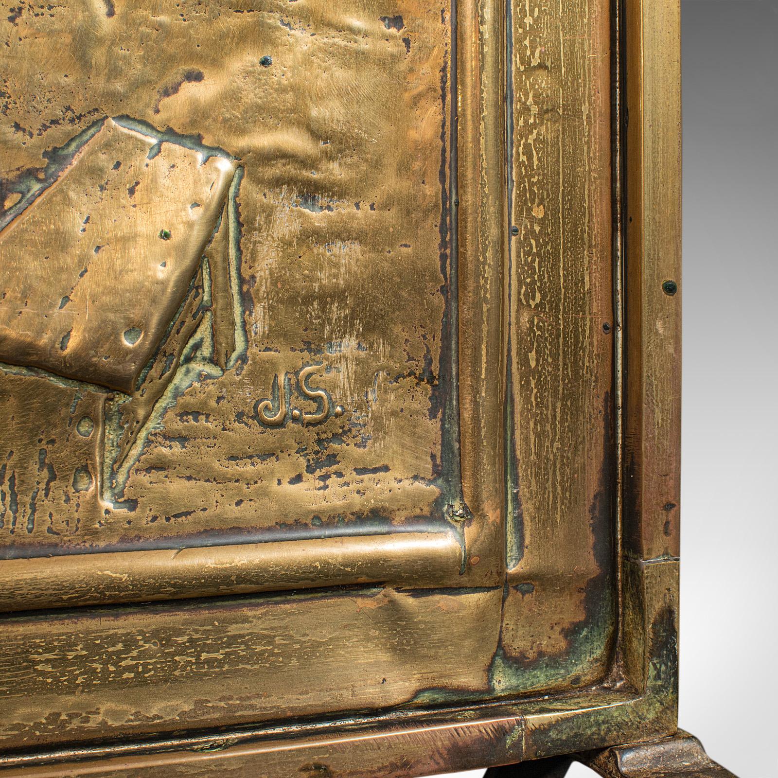 Antique Decorative Fire Screen, French, Brass, Fireside Heat Shield, Victorian 4