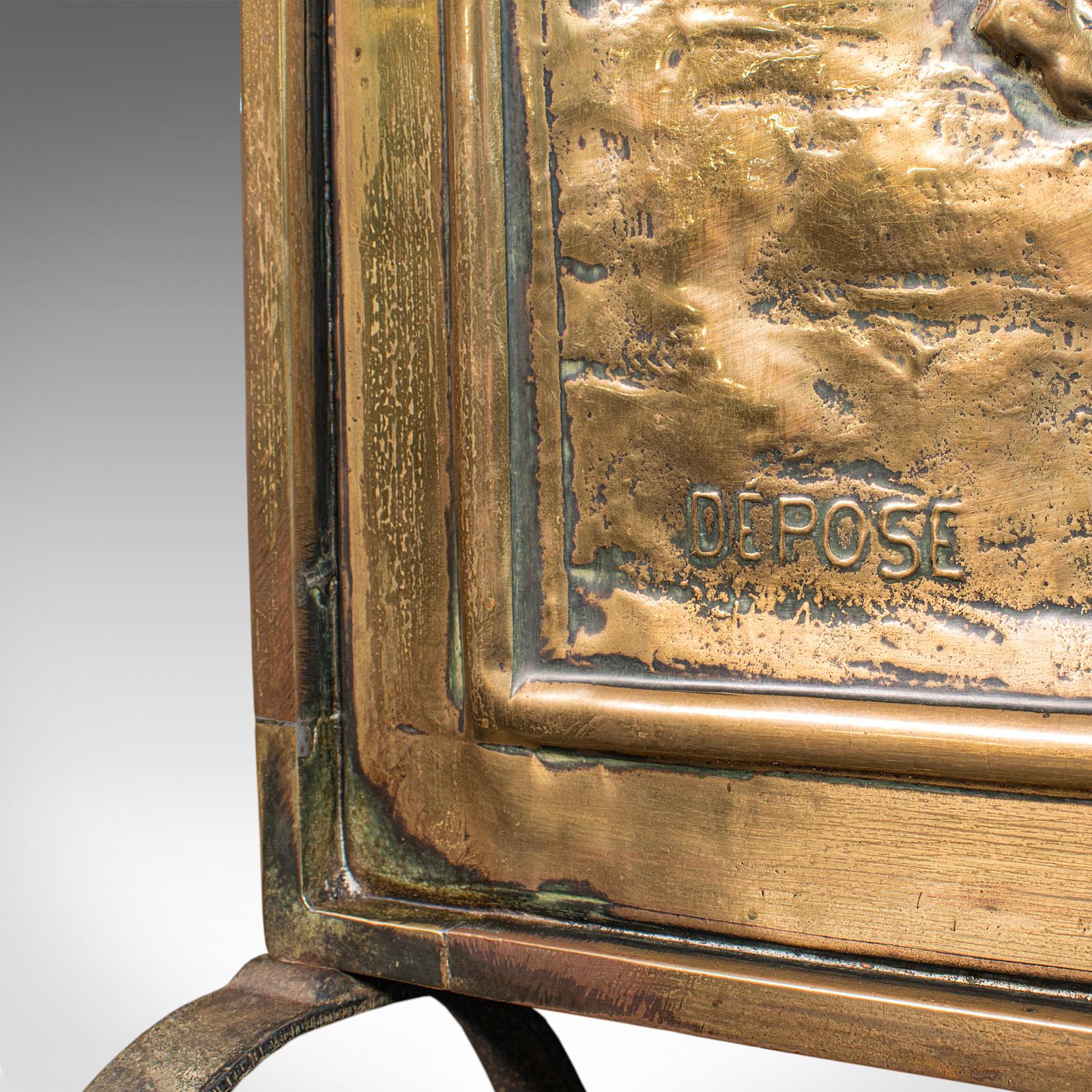 Antique Decorative Fire Screen, French, Brass, Fireside Heat Shield, Victorian 5