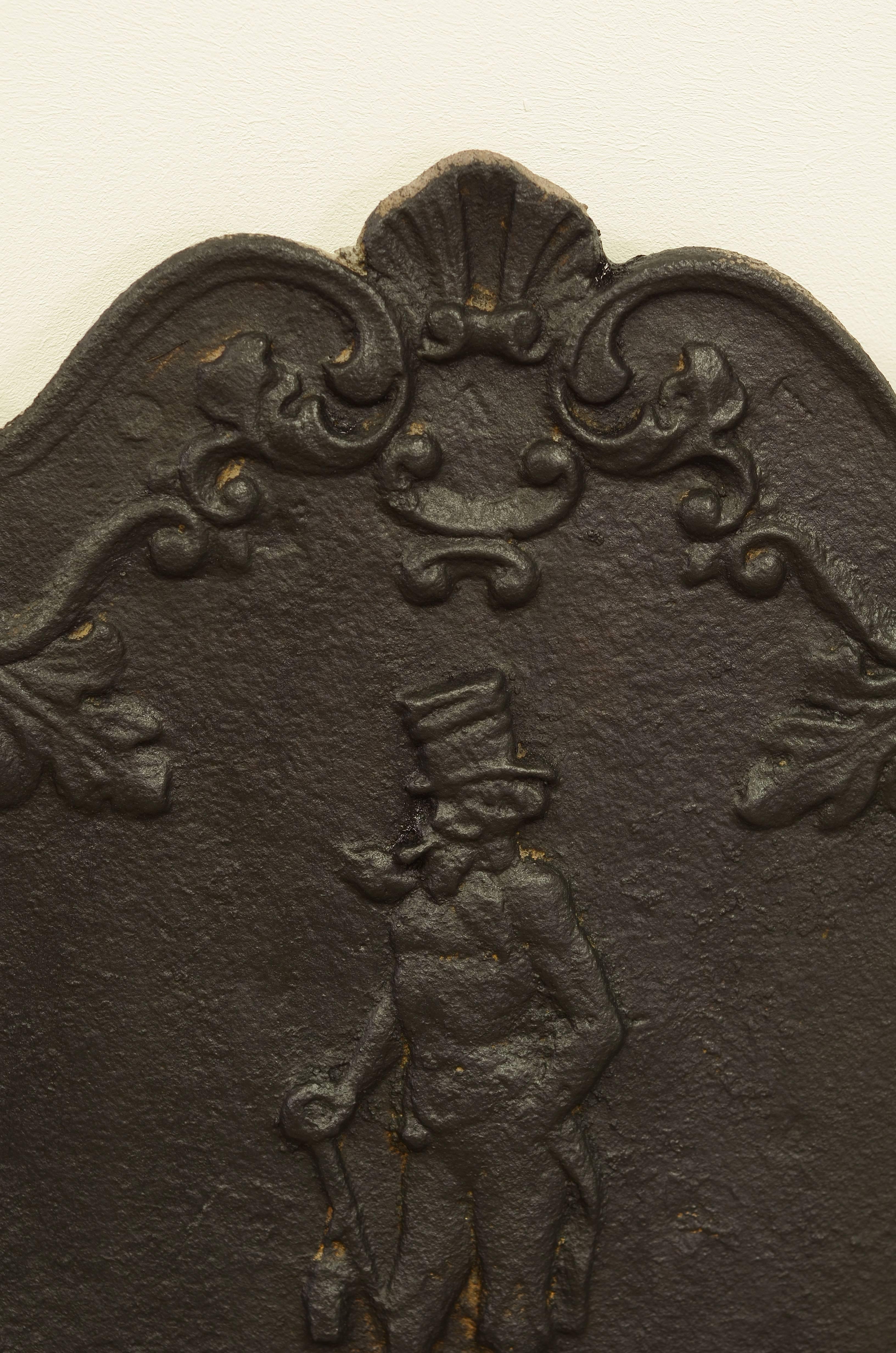 Louis XV Antique Decorative Fireback Displaying a Man with a 