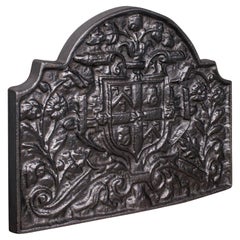 Antique Decorative Fireback, English, Cast Iron, Fireplace, Heraldic, Victorian