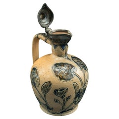 Antiker dekorativer Flagon, englisch, Keramik, Silber, Arthur Barlow, viktorianisch