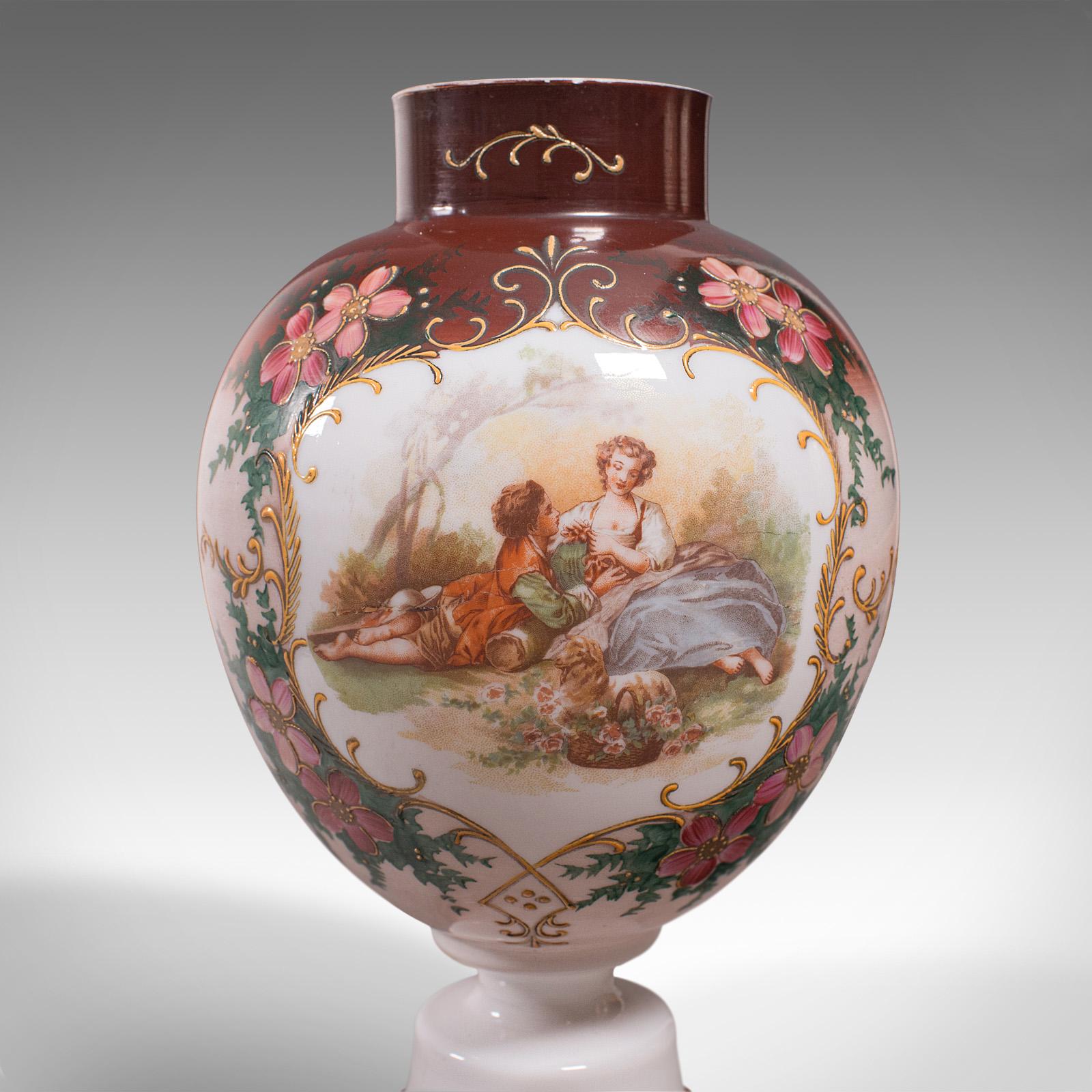 19th Century Antique Decorative Flower Vase, Continental, Milk Glass, Baluster Urn, Victorian For Sale