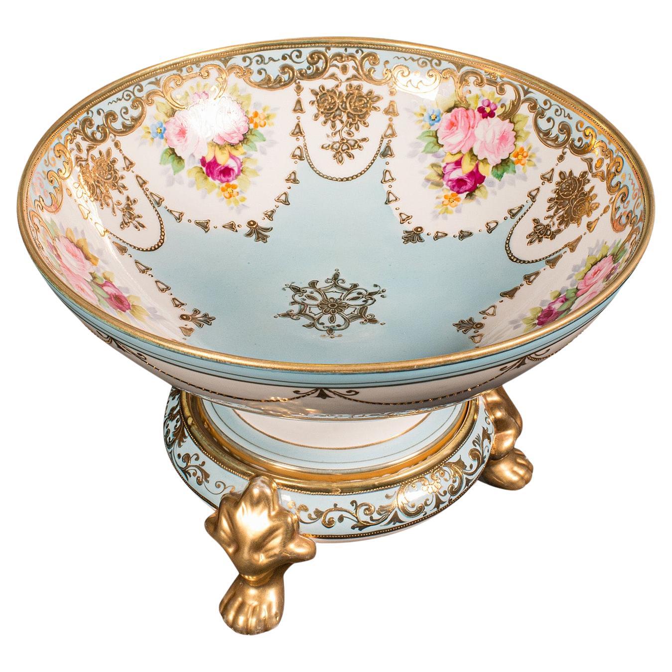 Antiguo Cuenco Decorativo con Pie, Japonés, Plato de Cerámica para Servir, Noritake, C.1920