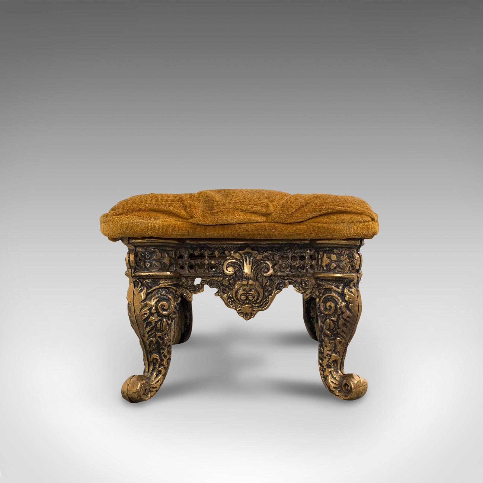 Metal Antique Decorative Footstool, Italian, Gilt, Stool, Baroque Revival, circa 1900