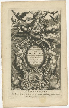 Ancien fronton décoratif représentant des putti et des oiseaux, 1660