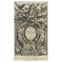 Ancien fronton décoratif représentant des putti et des oiseaux, 1660