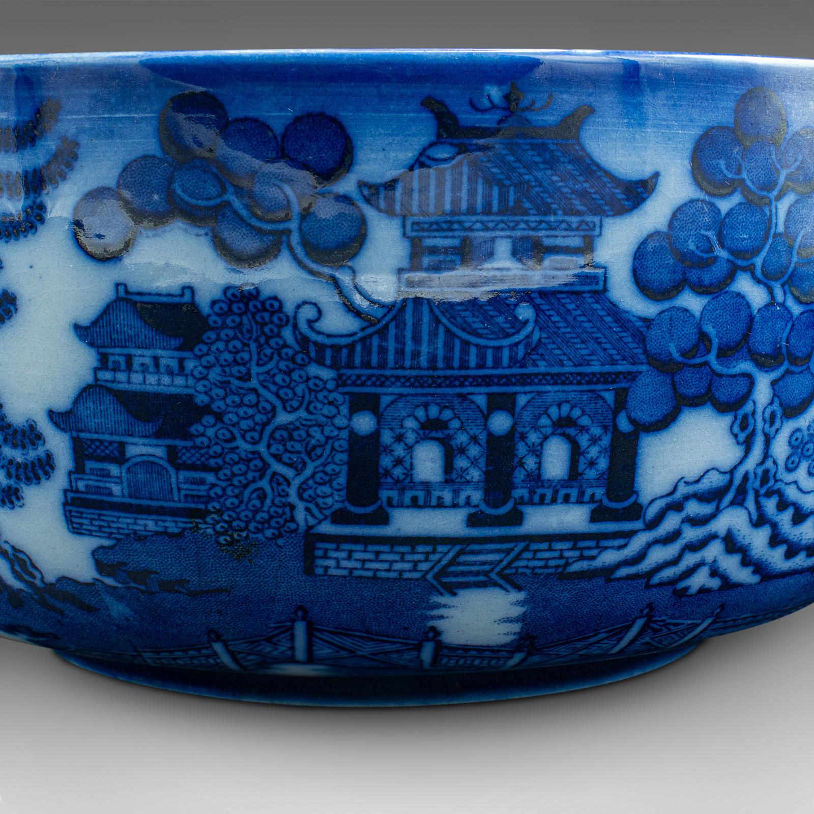 Antique Decorative Fruit Bowl, English, Ceramic, Serving Dish, Willow, Victorian For Sale 3