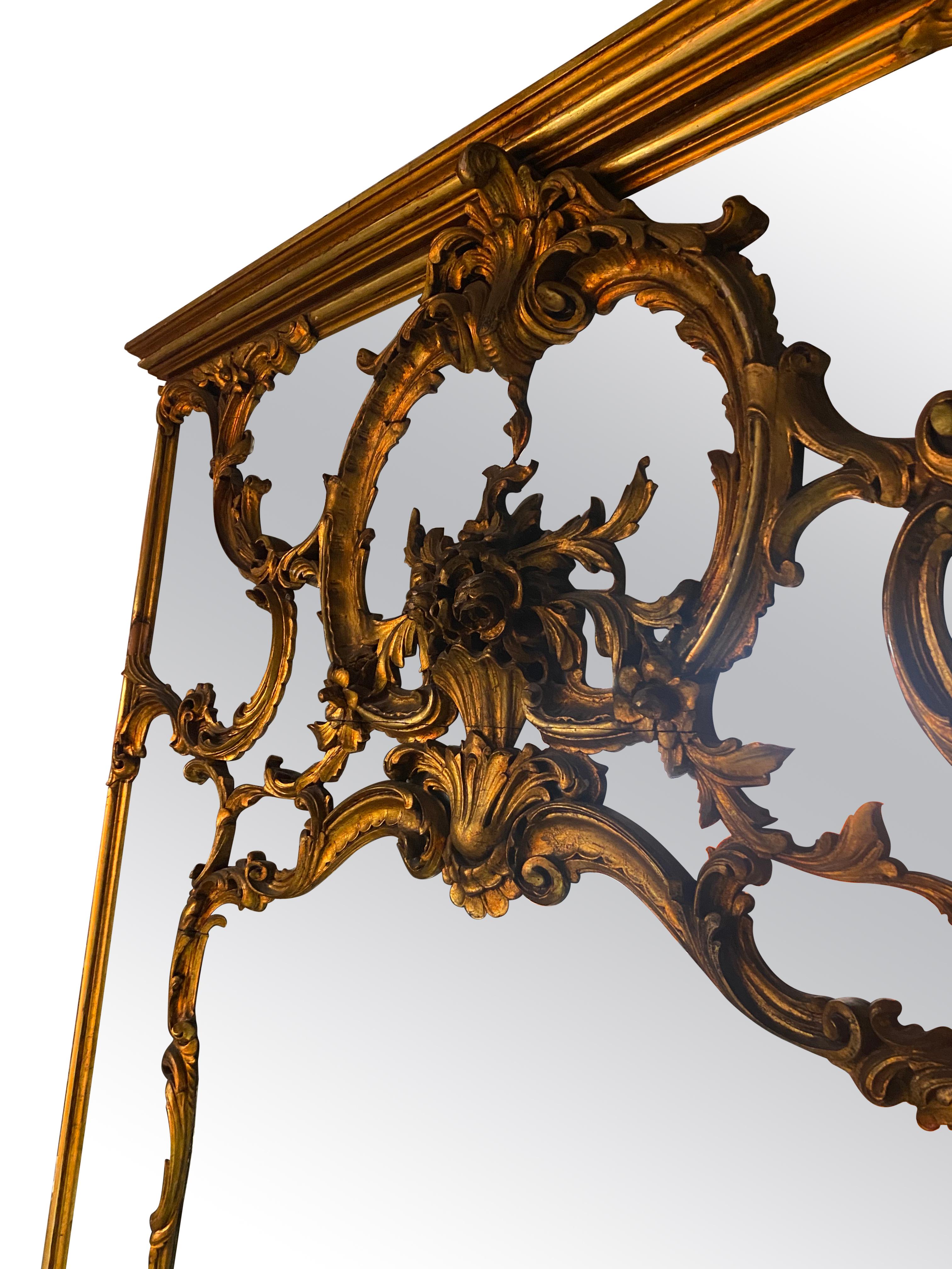 Antique, Decorative, Giltwood, Full Length Mirror  In Fair Condition For Sale In Playa Del Rey, CA