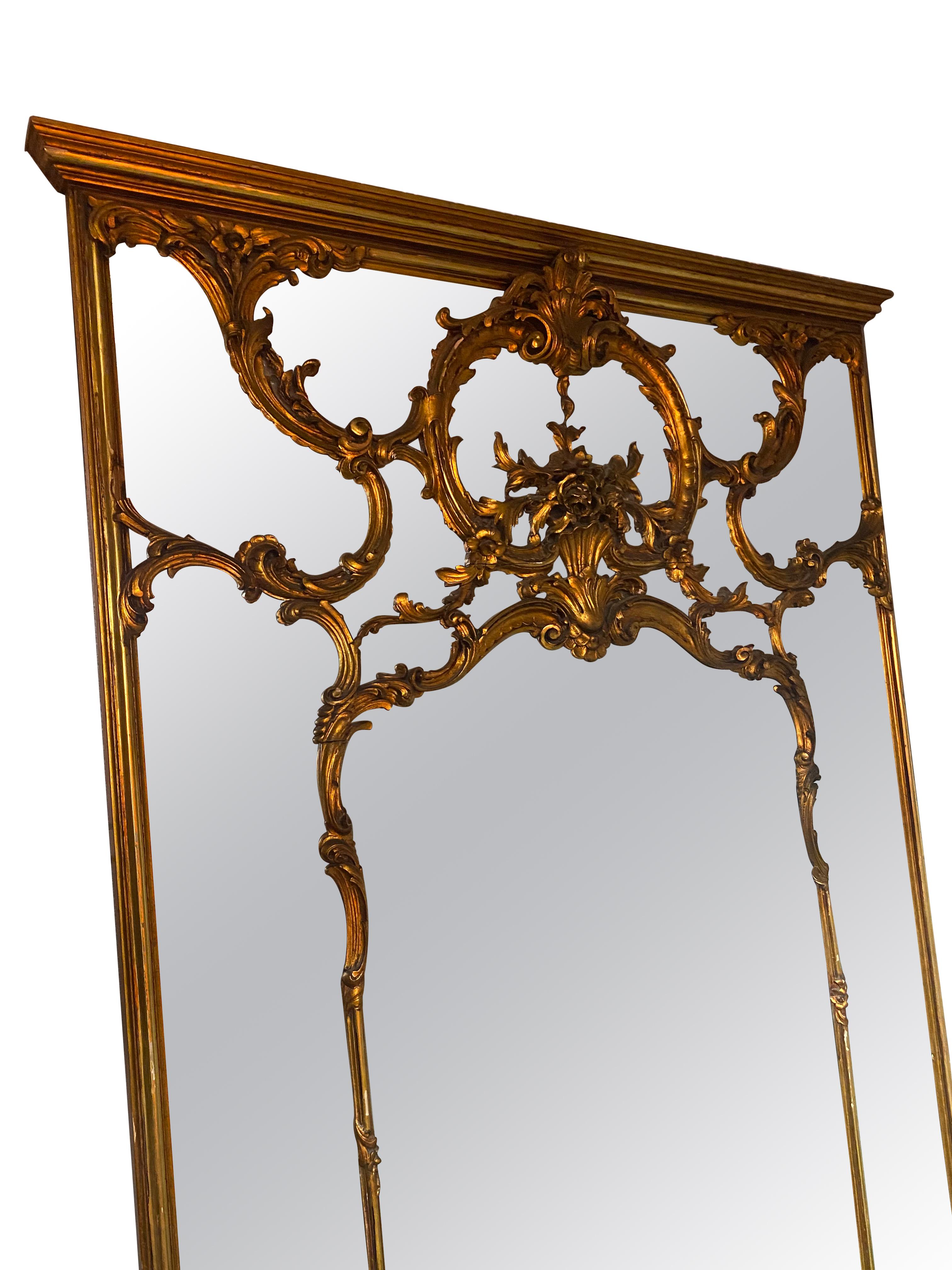 20th Century Antique, Decorative, Giltwood, Full Length Mirror  For Sale
