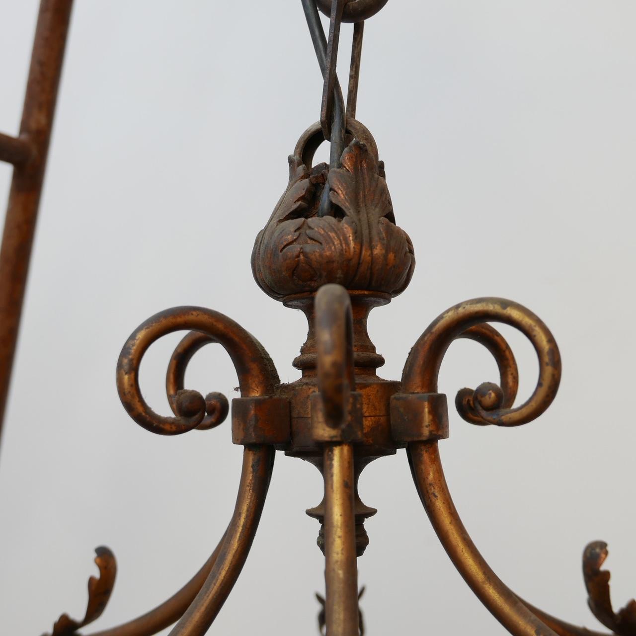 Dutch Antique Decorative Gilt Brass Lantern Pendant Light