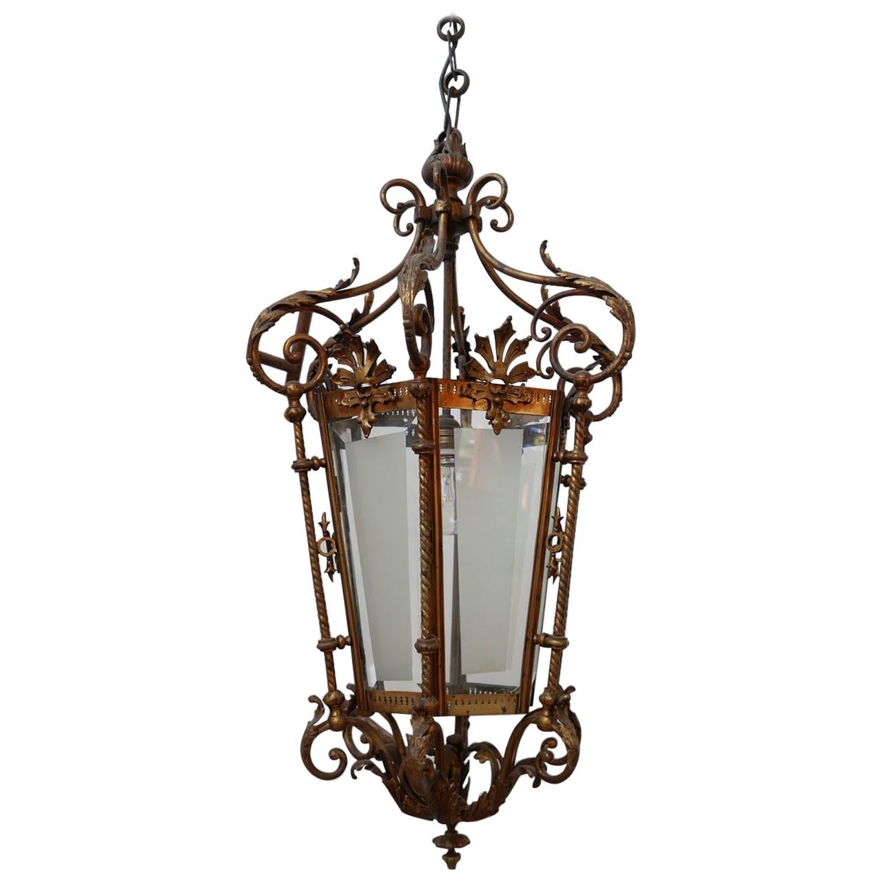 Antique Decorative Gilt Brass Lantern Pendant Light