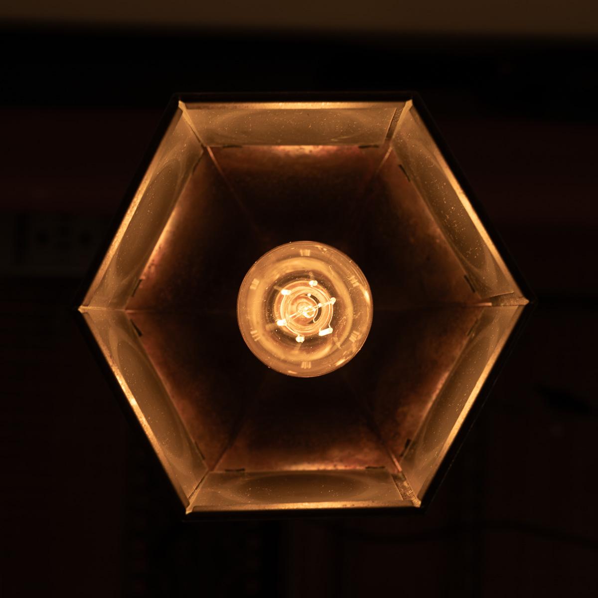 Antique Decorative Hexagonal Brass & Frosted Glass Hall Lantern by GEC For Sale 8
