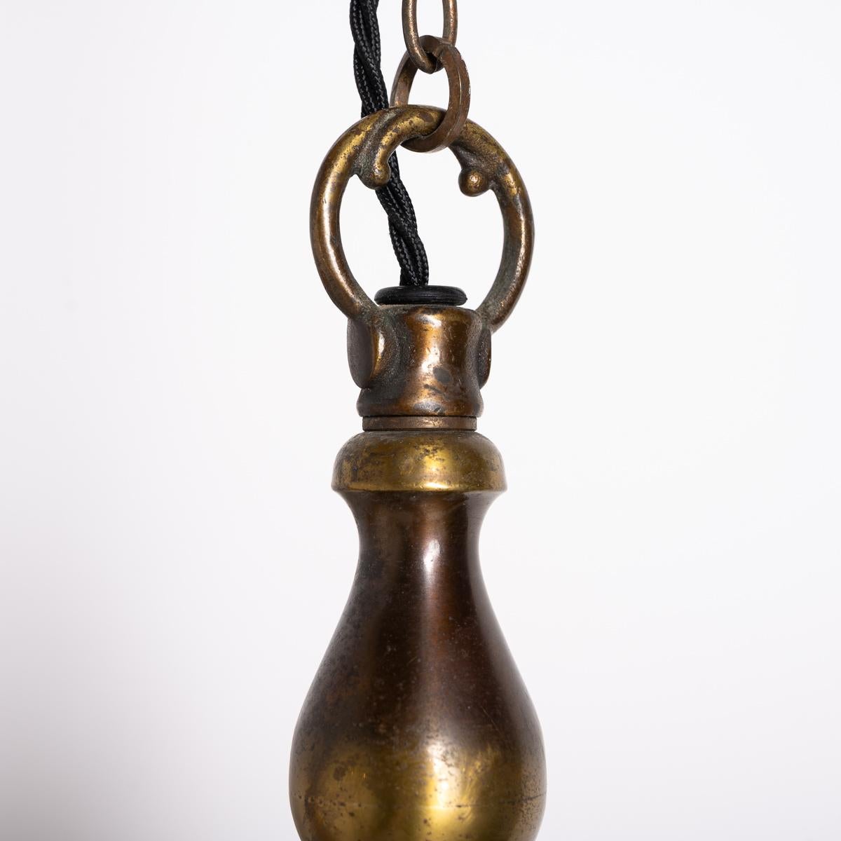 Early 20th Century Antique Decorative Hexagonal Brass & Frosted Glass Hall Lantern by GEC For Sale