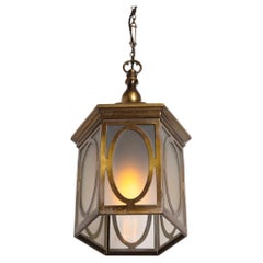 Antique Decorative Hexagonal Brass & Frosted Glass Hall Lantern by GEC