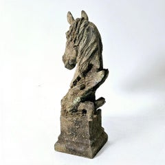 Antique Horse Head Sculpture Iron Figurine Busts Home Decor Plinth Metal Head