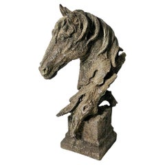 Antique Horse Head, Decorative Iron Figurine for Home Decor on Plinth Metal Head