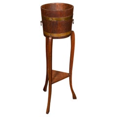 Antique Decorative Jardiniere Stand, English, Coopered Oak, Planter, Circa 1920