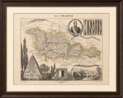 Antique Decorative Map of Moselle, France by Vuillemin, circa 1850