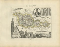 Antique Decorative Map of Moselle, France by Vuillemin, circa 1850