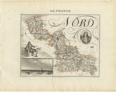 Carte décorative ancienne du Nord (France) par Vuillemin, vers 1850