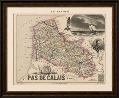 Antike dekorative Karte des Pas-de-Calais von Vuillemin, um 1850