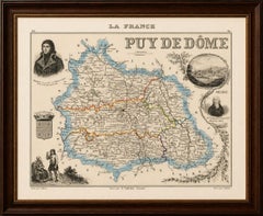 Antique Decorative Map of Puy-de-Dôme by Vuillemin, circa 1850