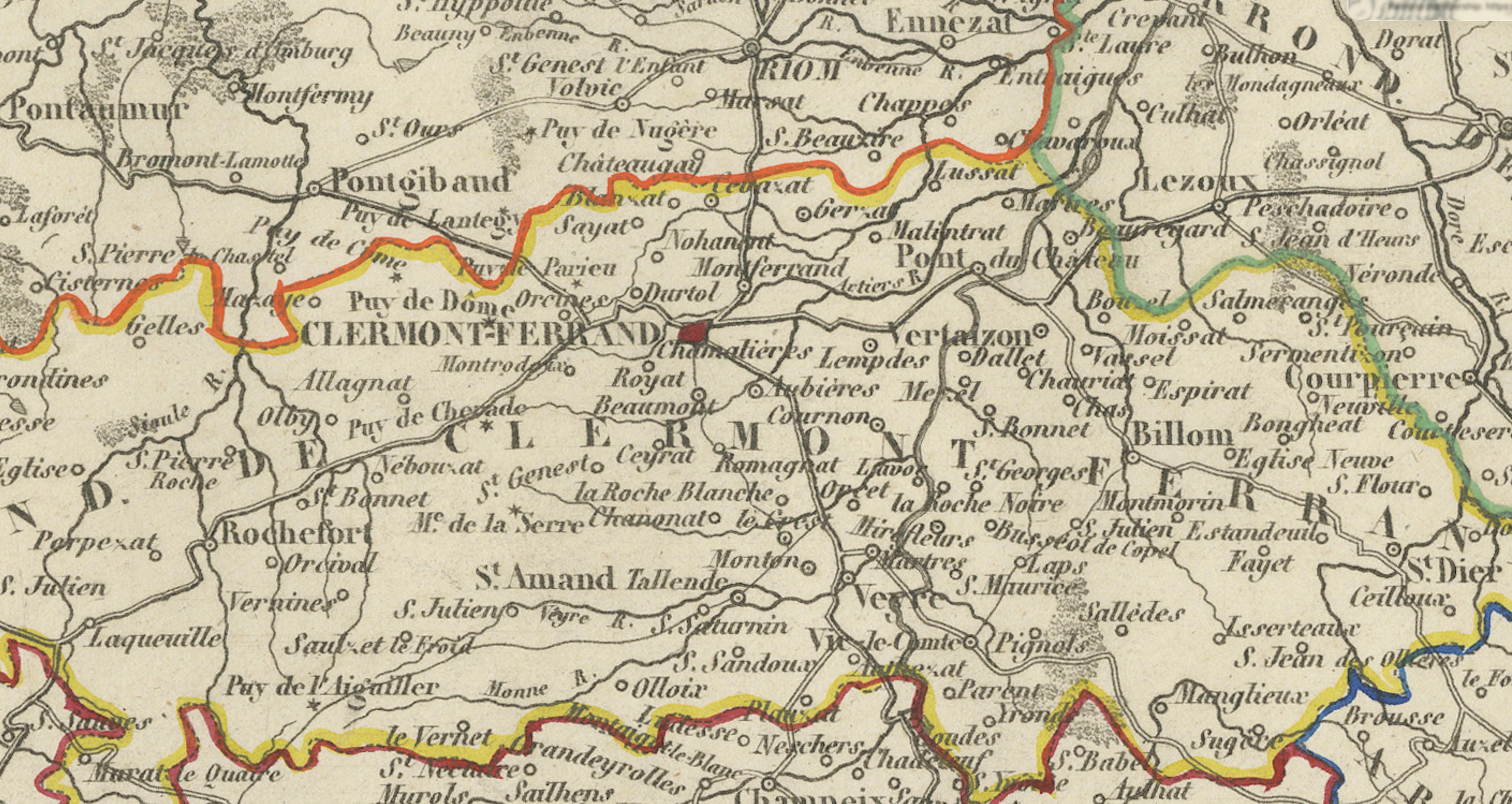 Antique Decorative Map of Puy-de-Dôme by Vuillemin, circa 1850