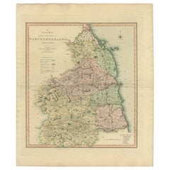 Antique Decorative Map of the County of Northumberland, England, 1804