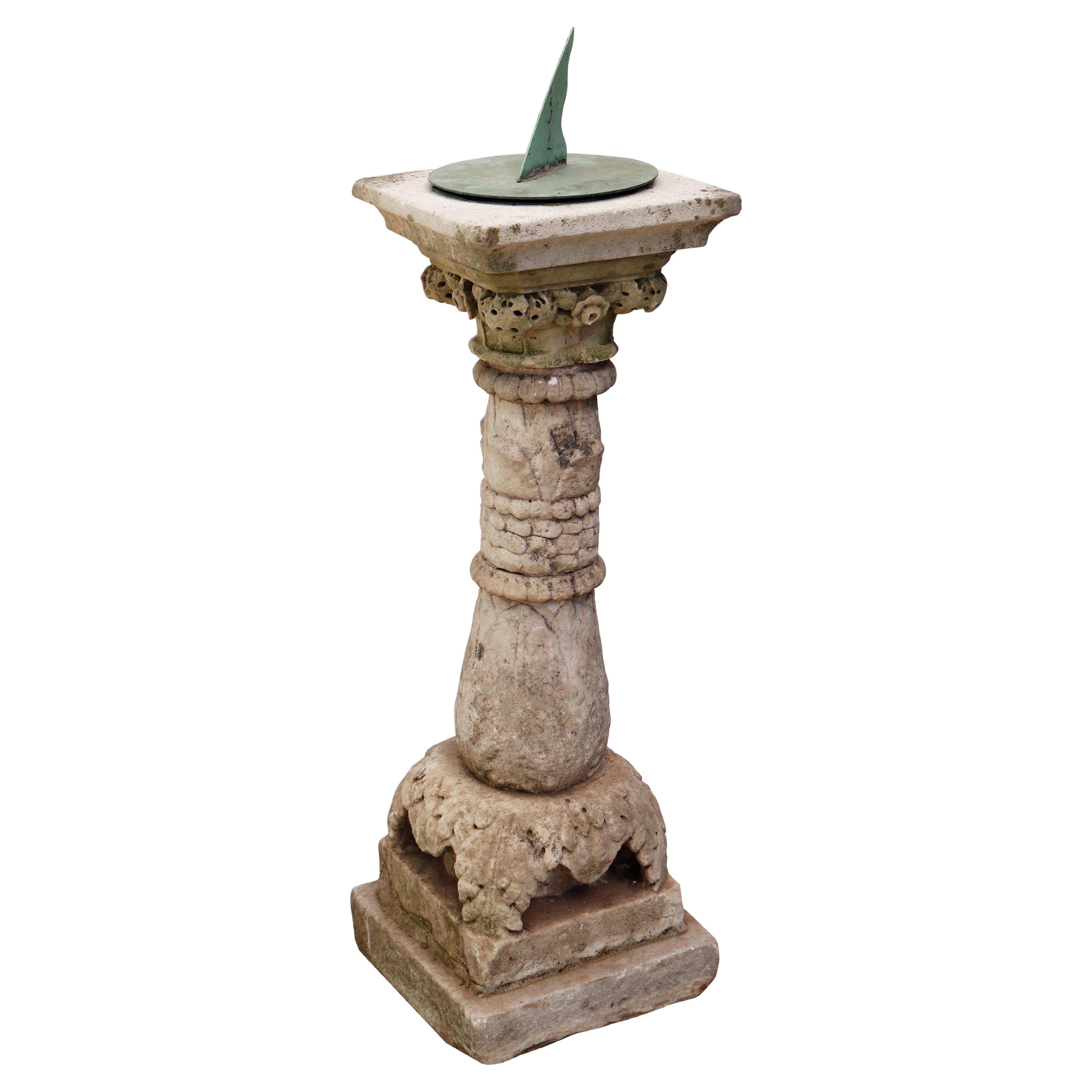 Antique Decorative Marble Sundial with Bronze