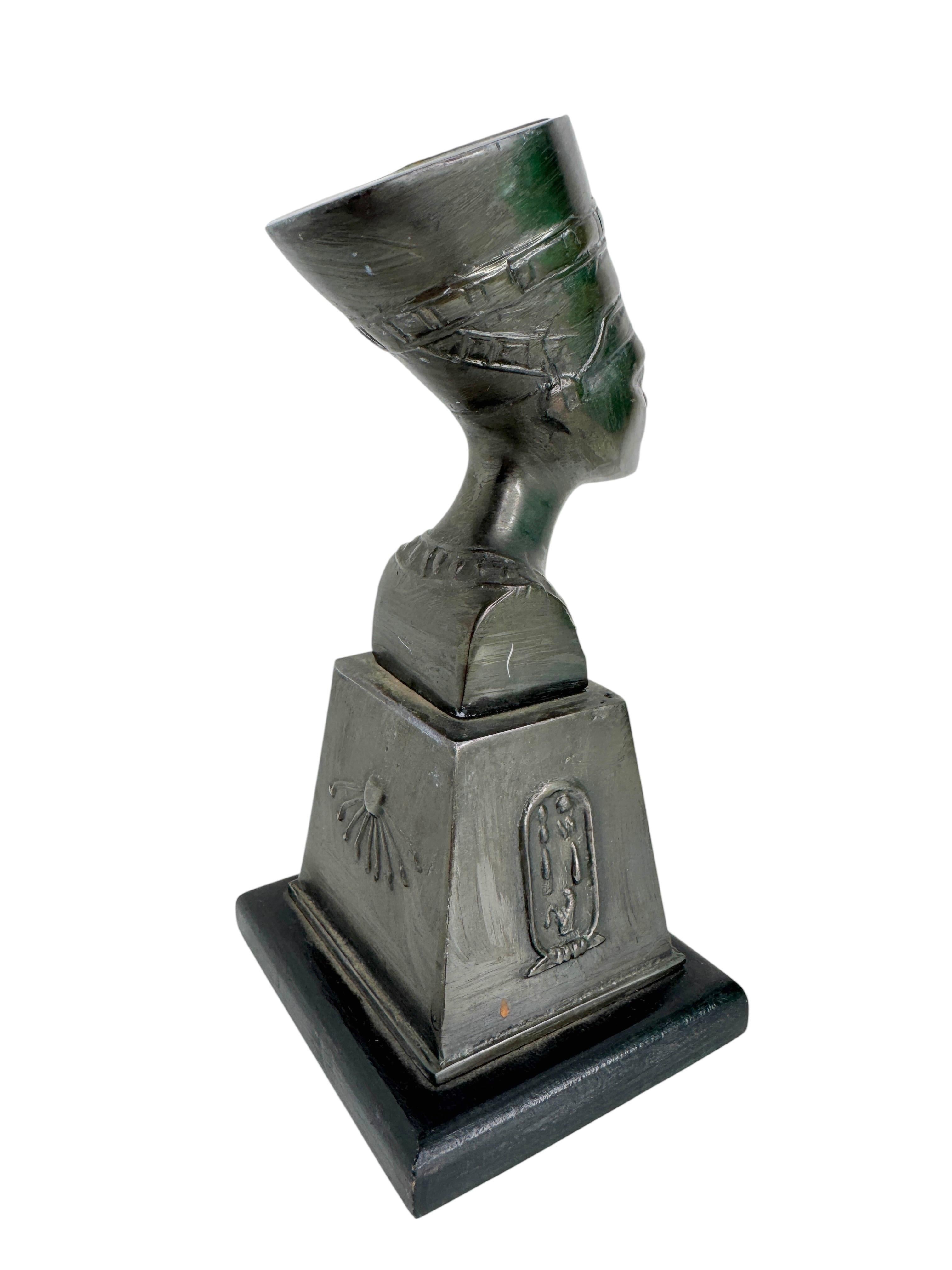 German Antique Decorative Nefertiti Egyptian Queen Metal Bust Statue France 1910s For Sale