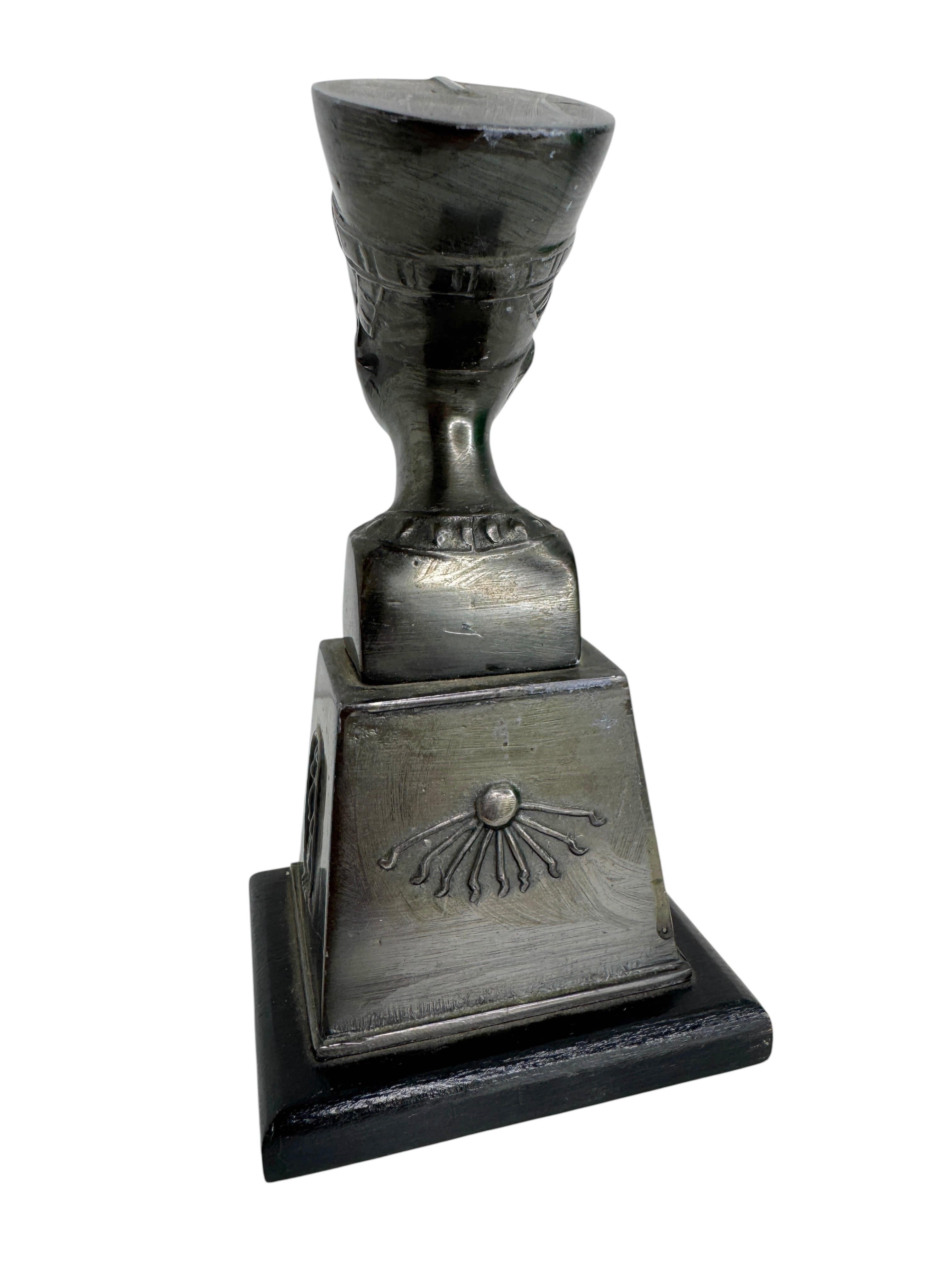 Hand-Crafted Antique Decorative Nefertiti Egyptian Queen Metal Bust Statue France 1910s For Sale