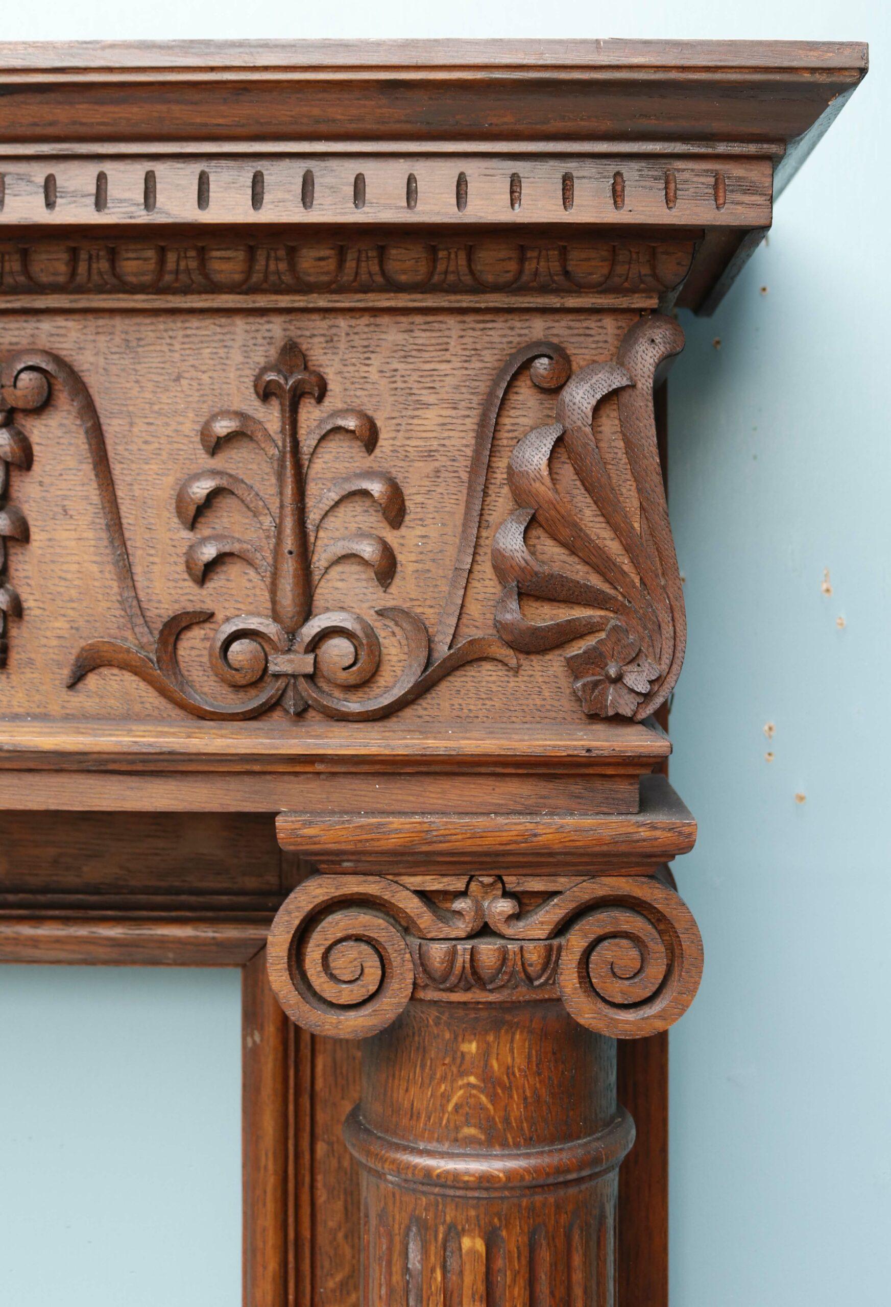 Neoclassical Antique Decorative Oak Fireplace For Sale