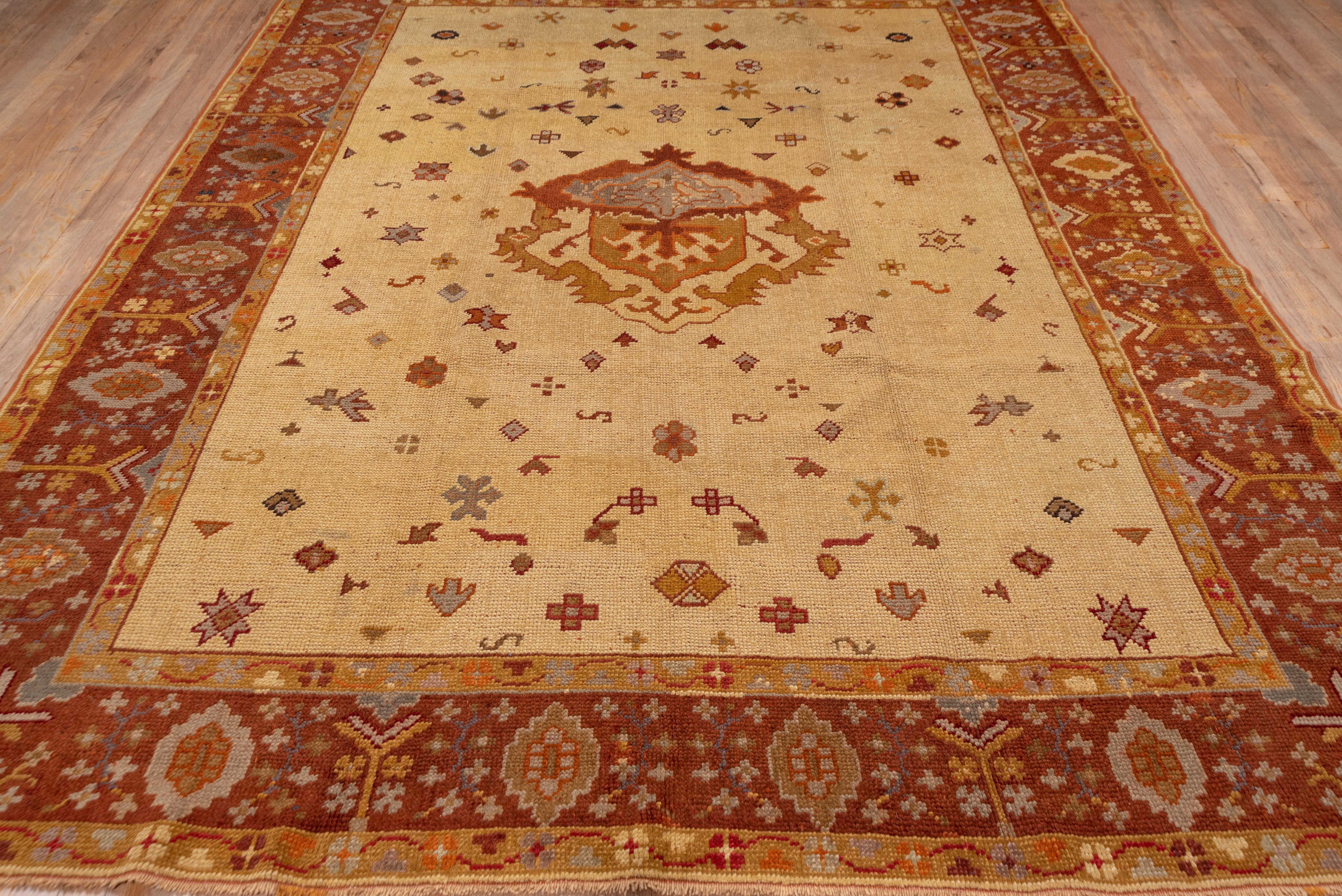 Hand-Knotted Antique Decorative Oushak Carpet, circa 1910s For Sale