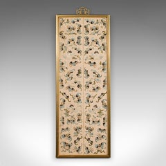 Antique Decorative Panel, Chinese, Framed, Silk Cotton, Embroidered, Victorian