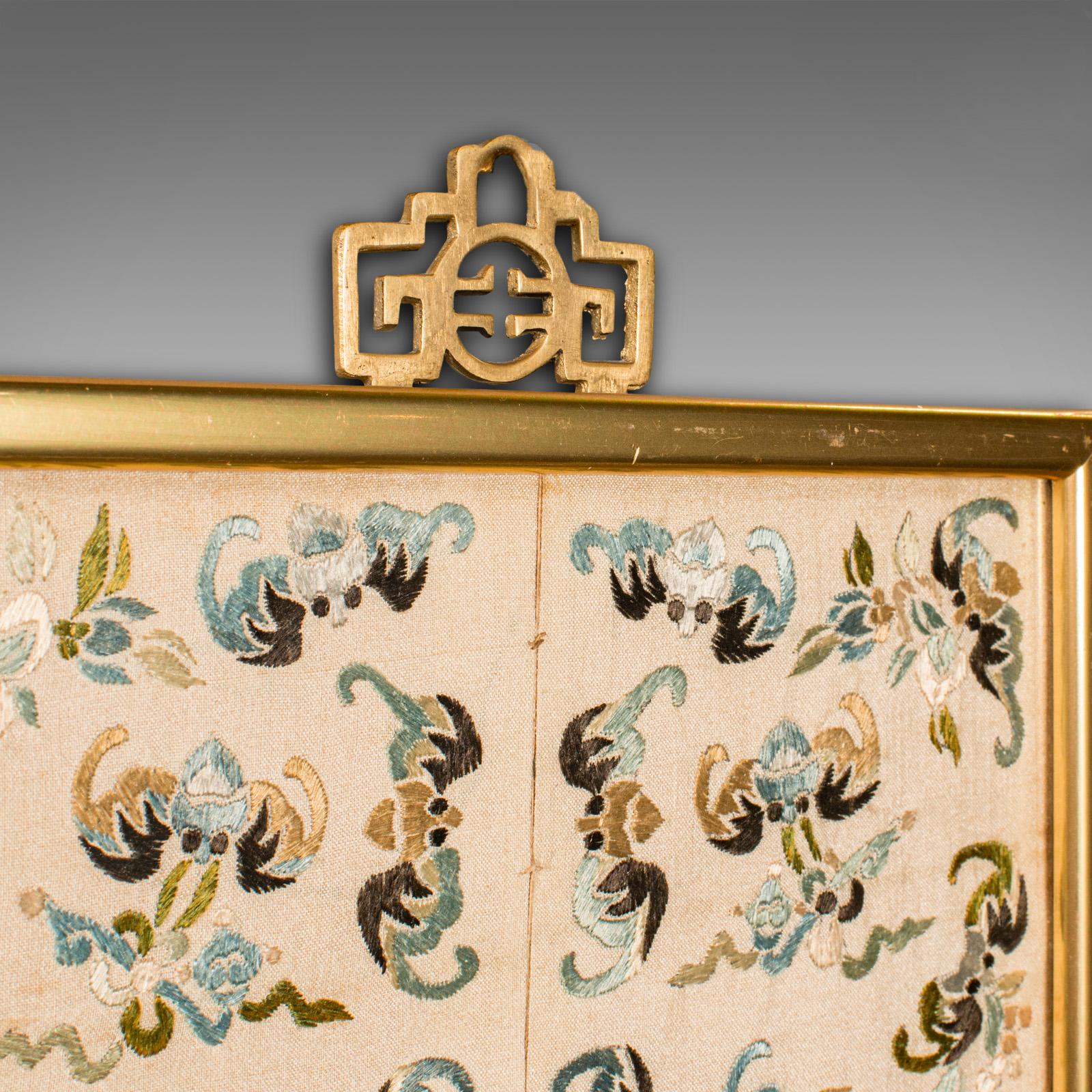 19th Century Antique Decorative Panel, Chinese, Framed, Silk Cotton, Embroidered, Victorian