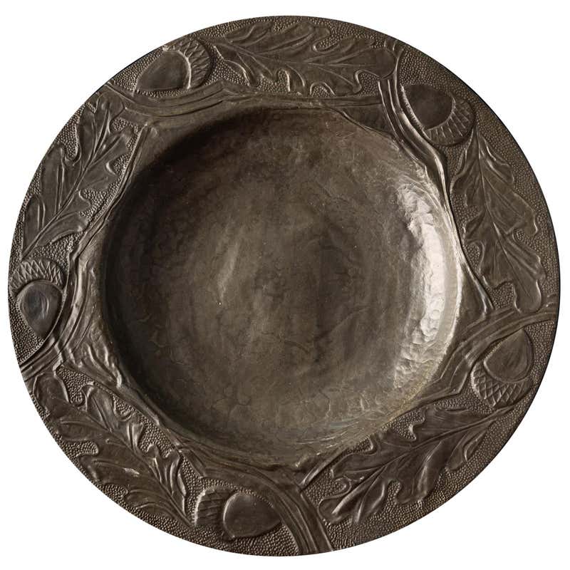 Antique Decorative Pewter Plate with Leaves and Acorns For Sale at ...