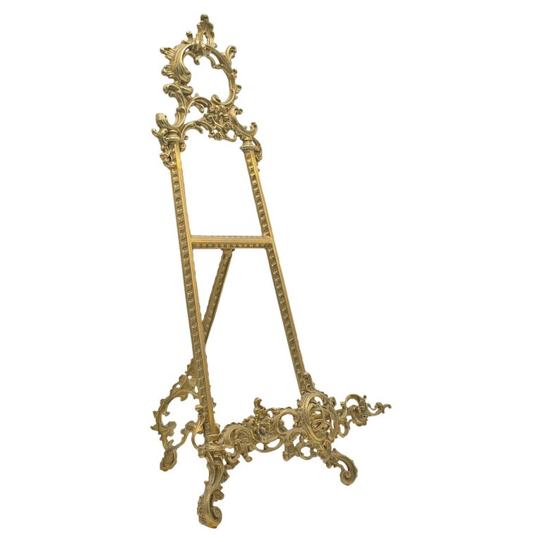 Large Brass Tabletop Easel for Display, Ornate Cast Brass, Art