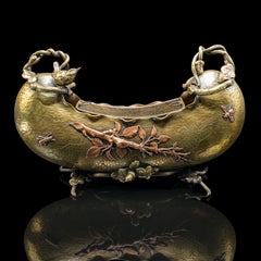 Antique Decorative Planter Dish, Japanese, Brass, Copper, Jardiniere, Victorian