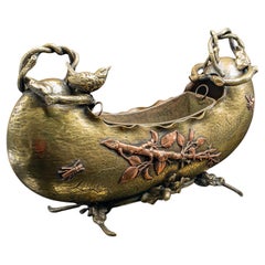 Antique Decorative Planter Dish, Japanese, Brass, Copper, Jardiniere, Victorian