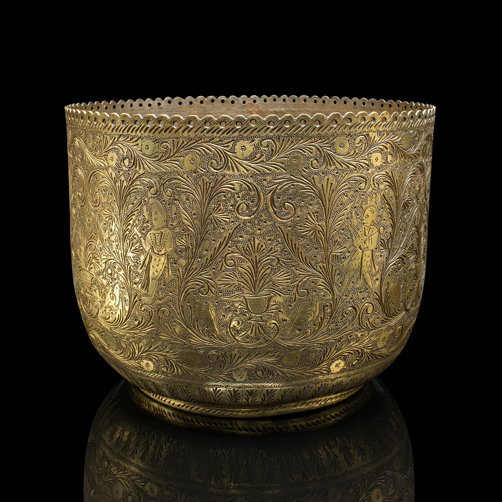 Late Victorian Antique Decorative Planter, Indian, Chased Brass Jardiniere Pot, Victorian, 1900