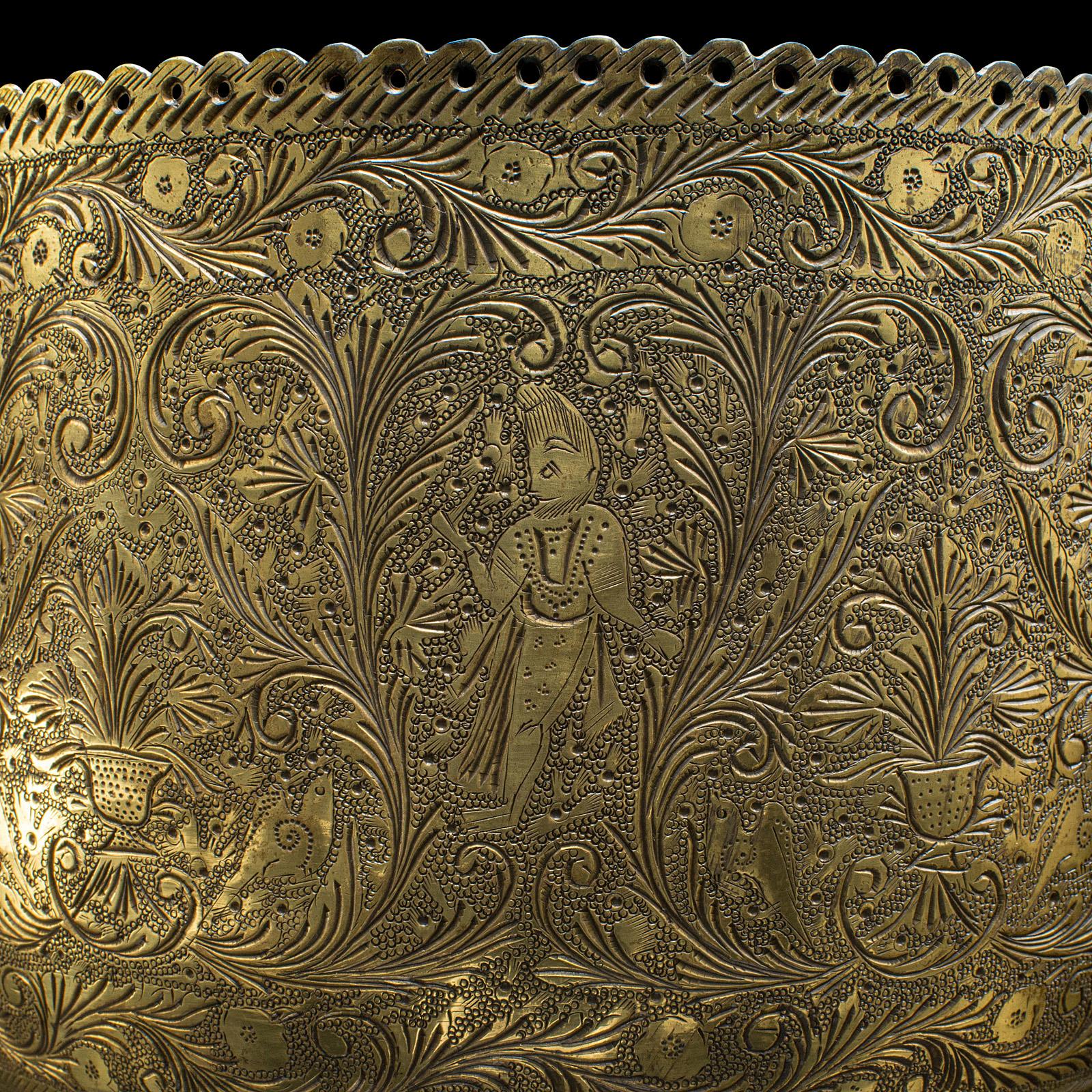 Antique Decorative Planter, Indian, Chased Brass Jardiniere Pot, Victorian, 1900 3