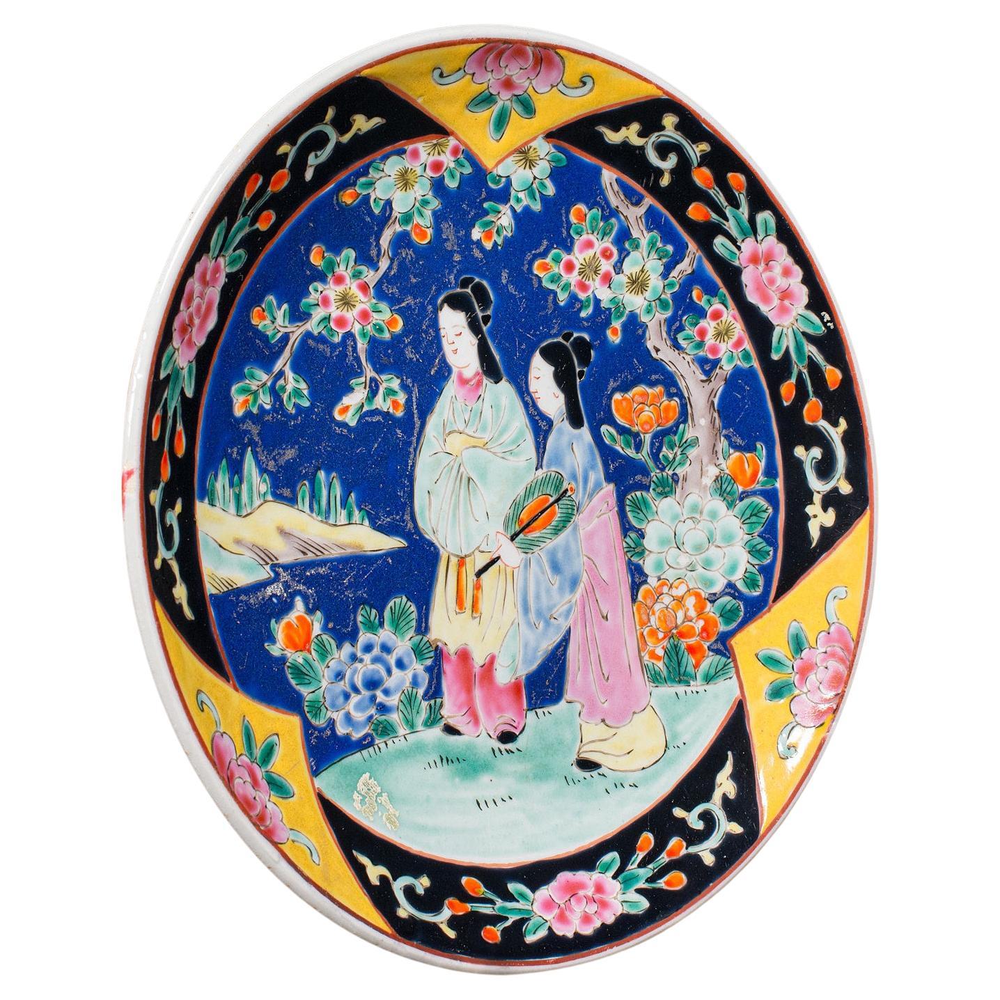 Antique Decorative Plate, Chinese, Ceramic, Display Charger, Qing, Victorian For Sale