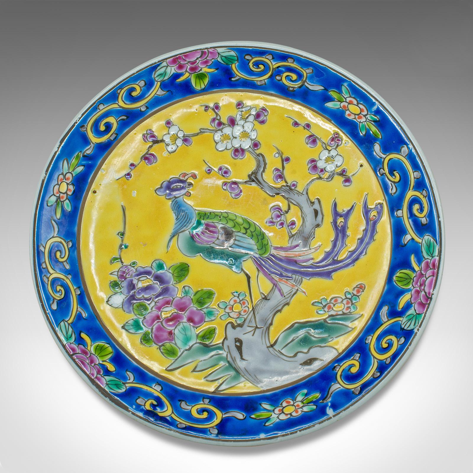 19th Century Antique Decorative Plate, Chinese, Display Plate, Famille Jaune, Victorian, Qing For Sale