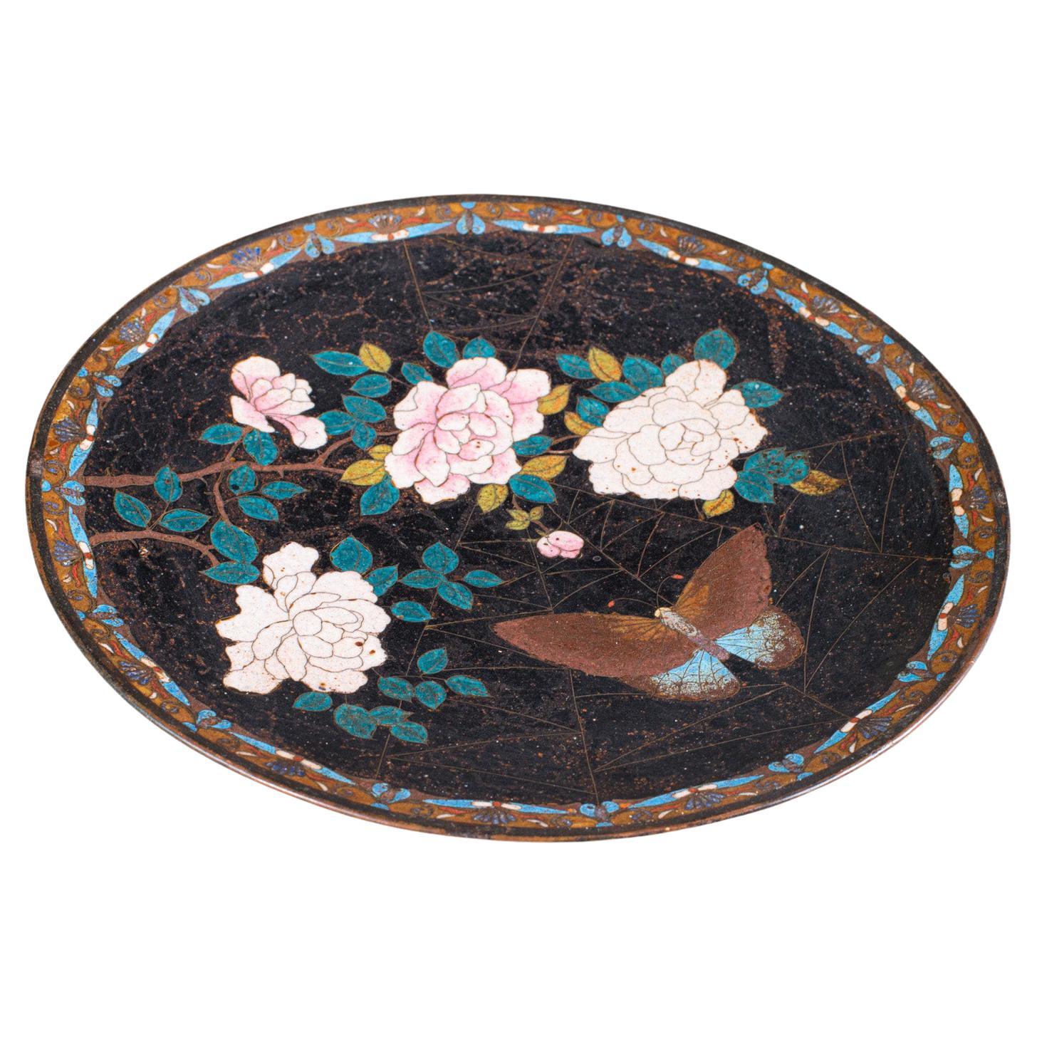 Assiette décorative ancienne japonaise, cloisonnée, fruits, plat de service, victorienne