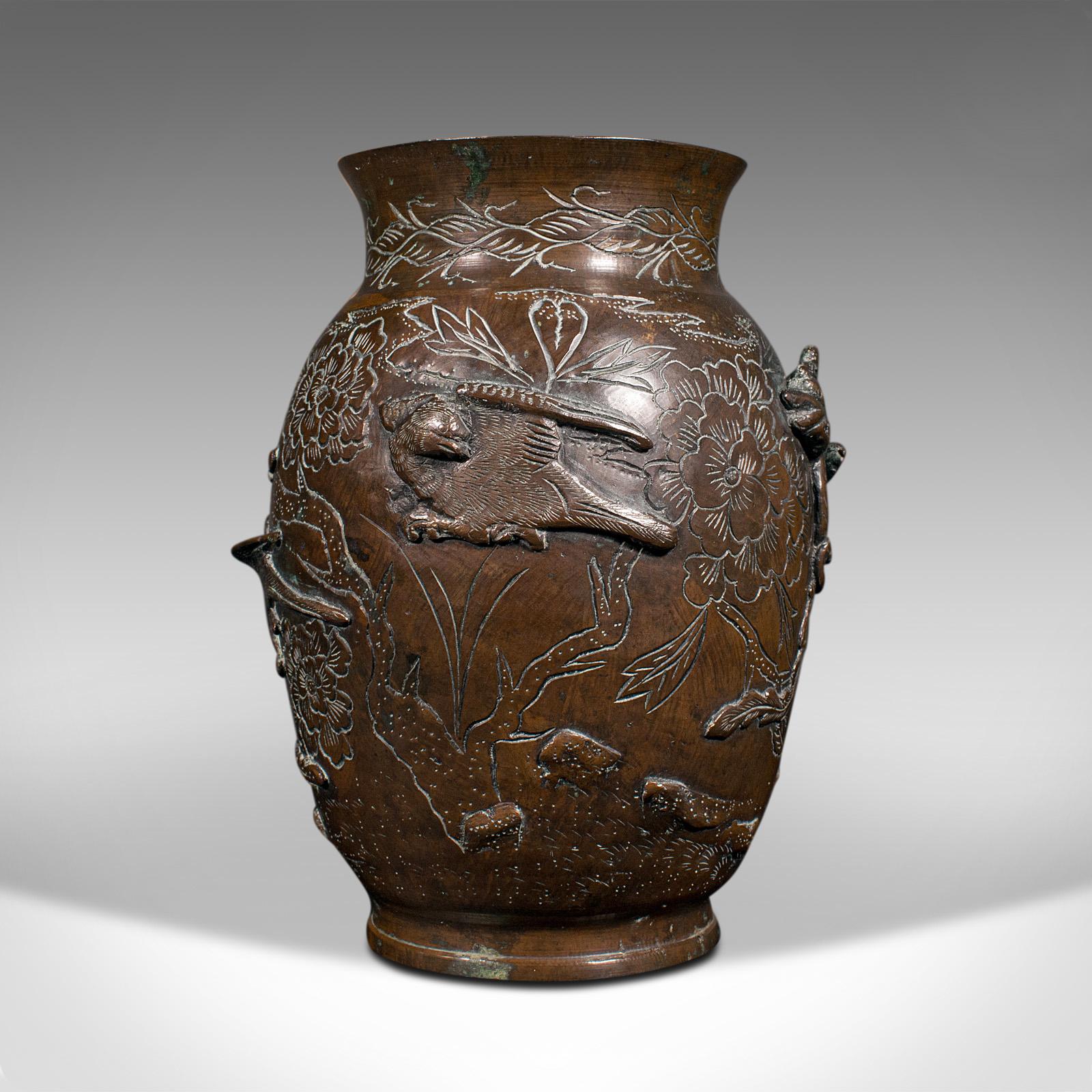 Antique Decorative Posy Vase, Japanese, Bronze, Meiji Period, Urn, Victorian In Good Condition For Sale In Hele, Devon, GB