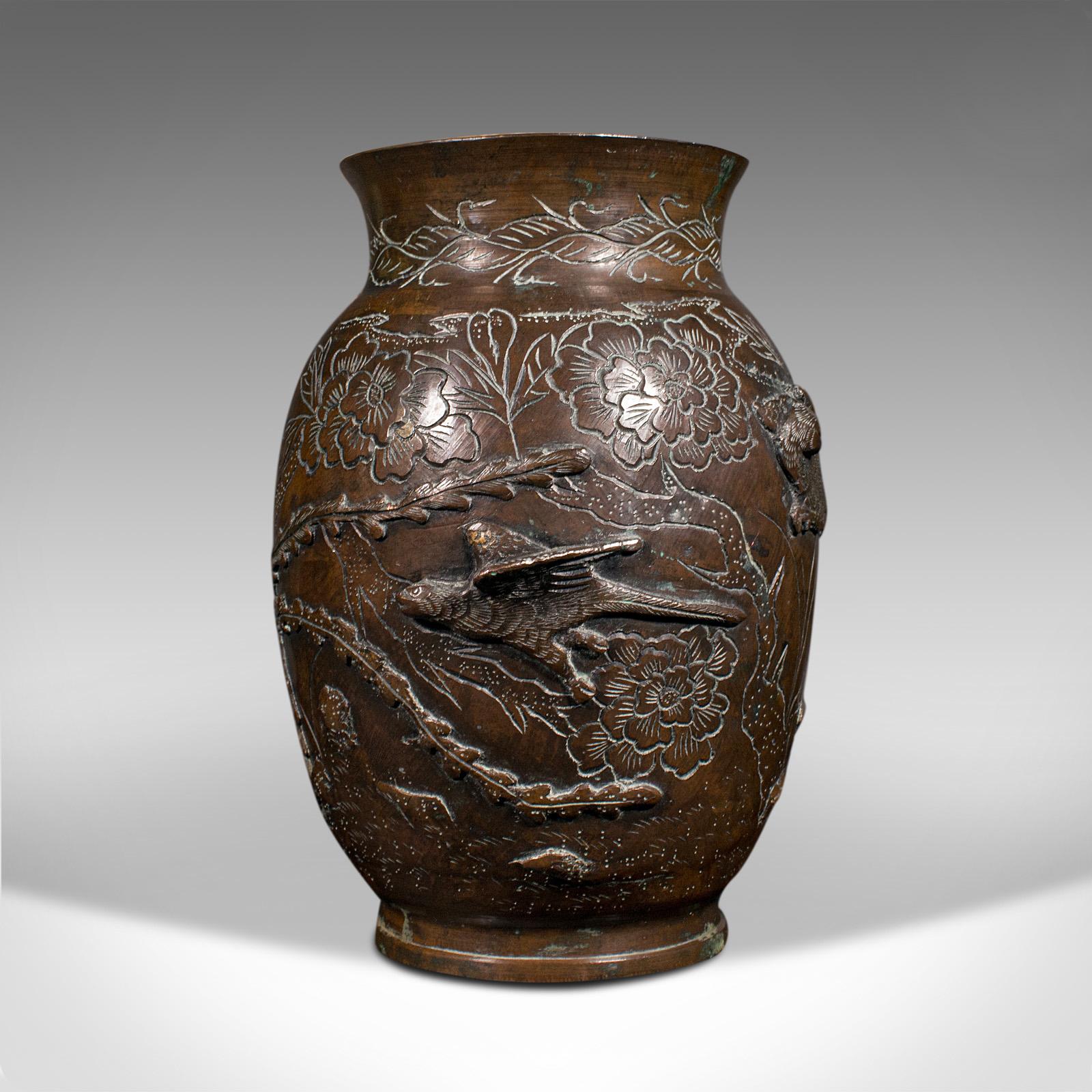 19th Century Antique Decorative Posy Vase, Japanese, Bronze, Meiji Period, Urn, Victorian For Sale
