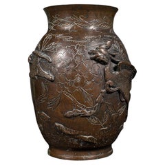 Vase décoratif ancien en bronze japonais, période Meiji, urne, victorien