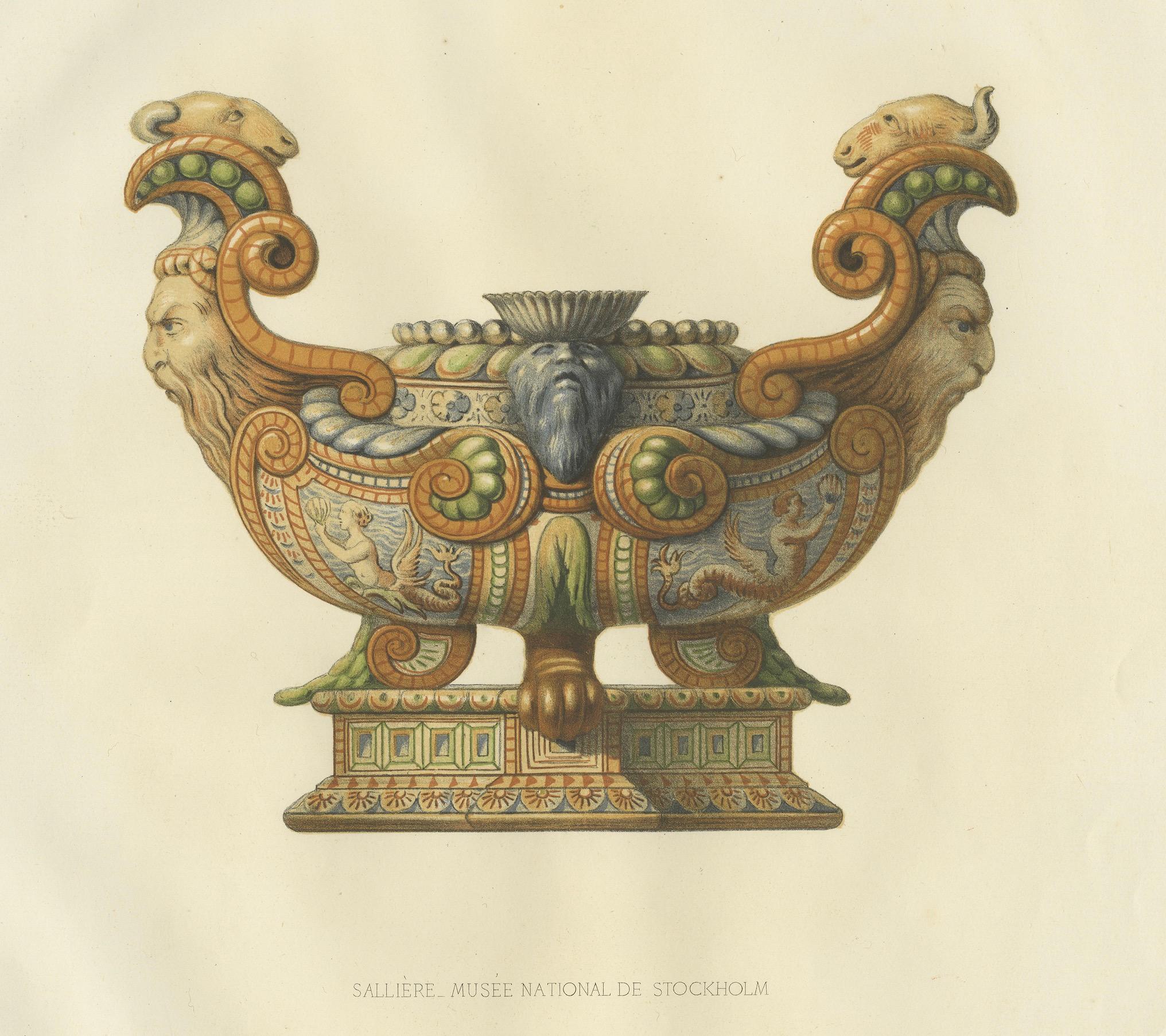 Français Impression décorative ancienne d'un Salire du musée national, Stockholm, '1869' en vente